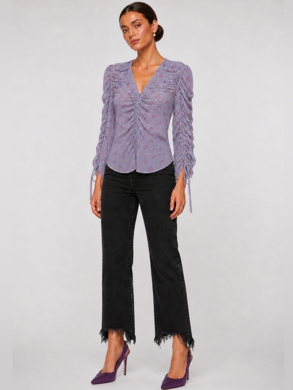 Zara Ruched lilac floral size Medium NEW
